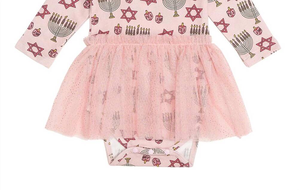 NEW SWEET WINK kids' hanukkah long sleeve tutu bodysuit in pink